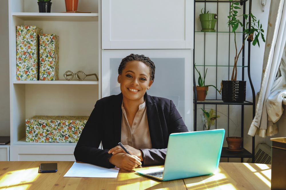 Small business owner in her home office