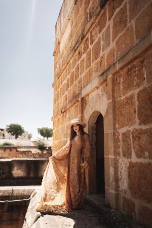 Elegant female in ancient fortress