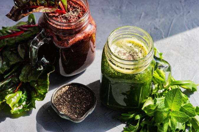 Sunny counter with two smoothies