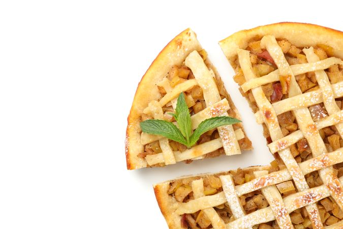 Tasty apple pie isolated on blank background. Homemade food
