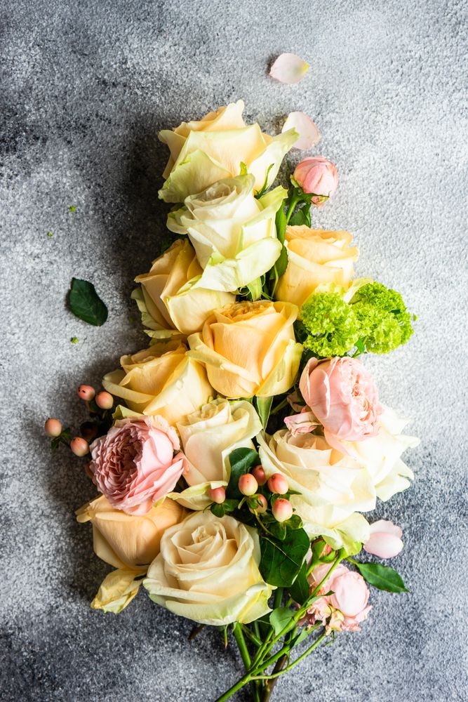 Flowers bouquet on grey counter