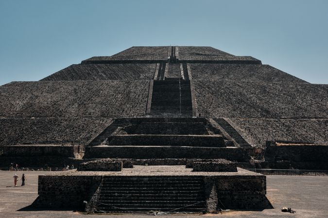 Front view of ancient pyramids in Teotihuacan Valley