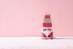 Vintage van with Christmas presents