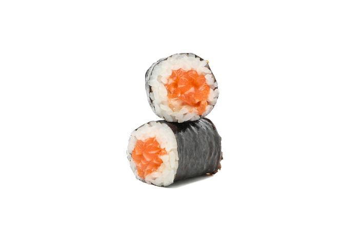 Japanese food. Delicious sushi rolls isolated on light background
