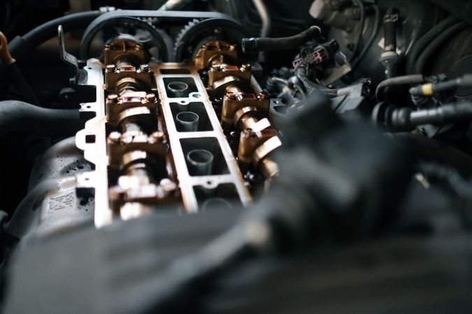 Close up of the engine of a vehicle