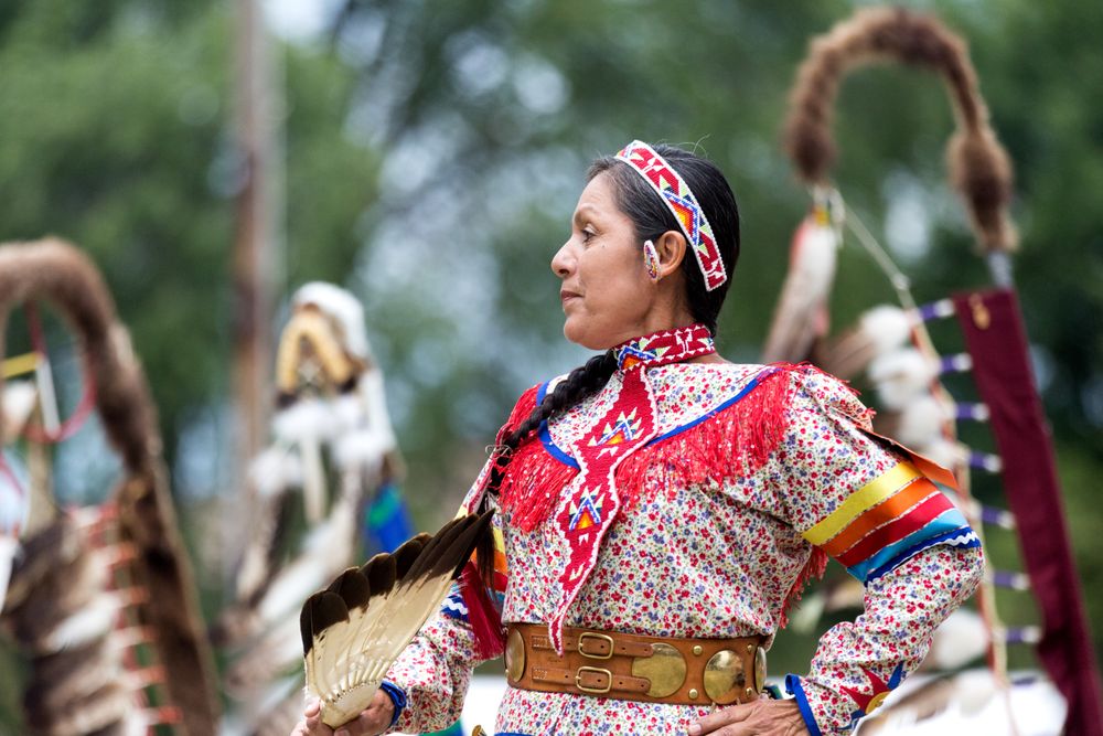 Red Wing, MN, USA - July 8th, 2017: Sioux woman with hand on hip