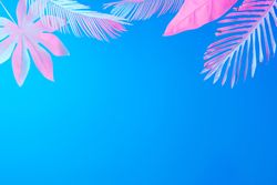 Tropical leaves in vibrant bold gradient holographic neon  colors