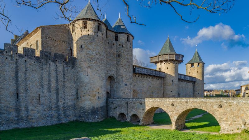 Access bridge at Castle in the fortified city in Carcassonne