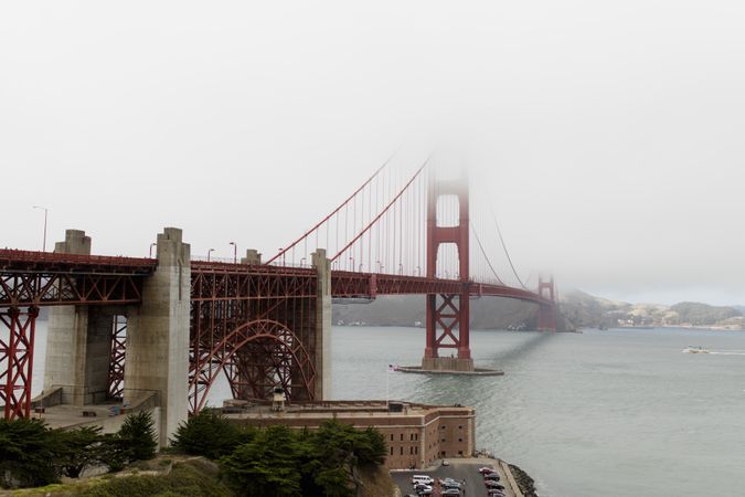 View to bridge in foggy day