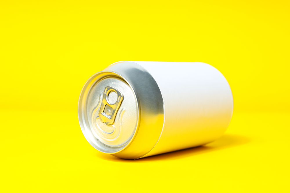 Concept of drink, blank can, close up