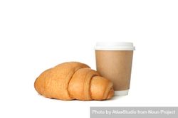 Baked croissant and paper cup isolated on plain background 0Ly8X5