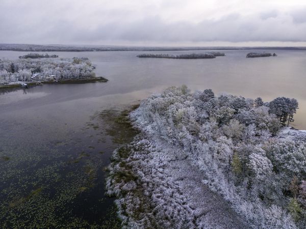 First snow from above at Big Sandy Lake in McGregor, Minnesota