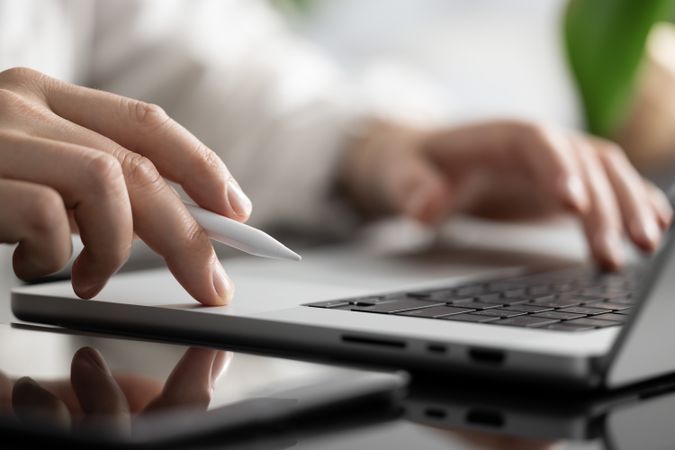 Man Working On Laptop Close-Up