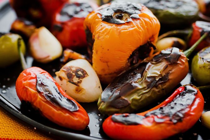 Grilled vegetables on tray