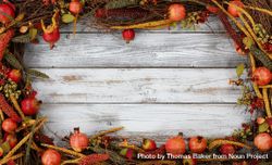 Autumn rectangle border of decor for the holidays on rustic wood 56wZV4