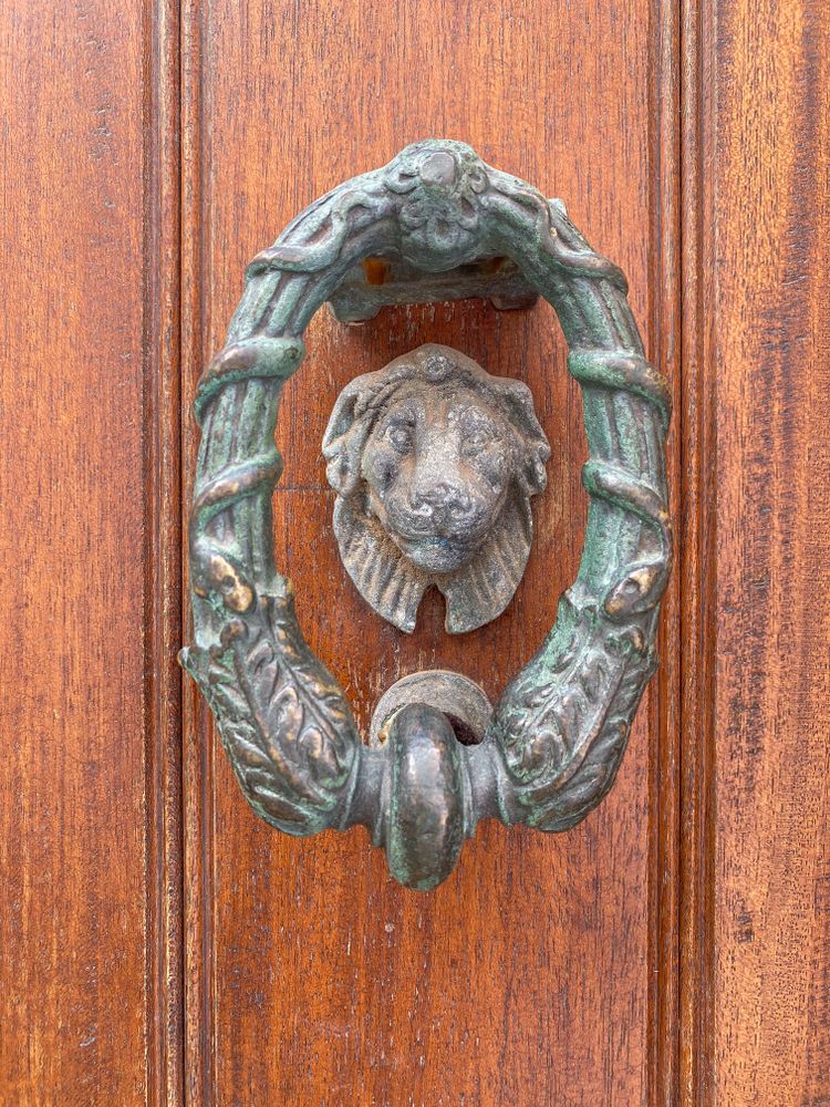 Patmian knocker close up of corrugated lionshead