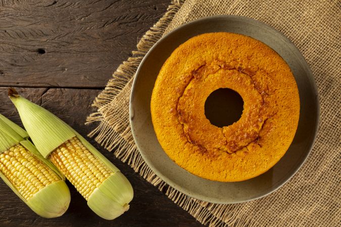 Delicious corn cake on table. Typical Brazilian cake.