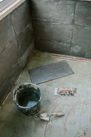 Tile laying work on floor