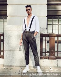 London, England, United Kingdom - September 15th, 2019: Modern dapper styled man posing outside 5zrvP5