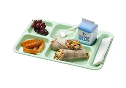 A school lunch tray showing a reimbursable meal for grades kindergarten through 8