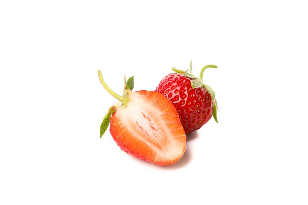 Tasty red strawberry isolated on plain background. Summer berry