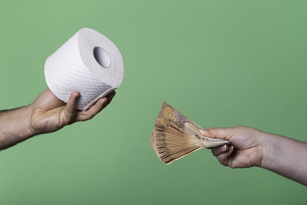 Toilet paper buy and sell concept