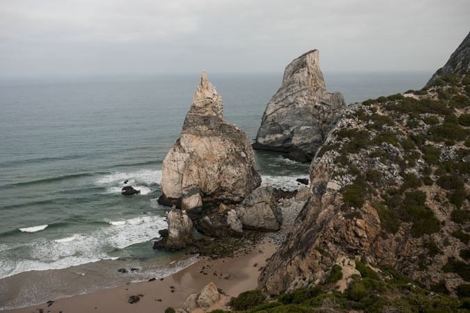 Coastal cliffs and wavy ocean