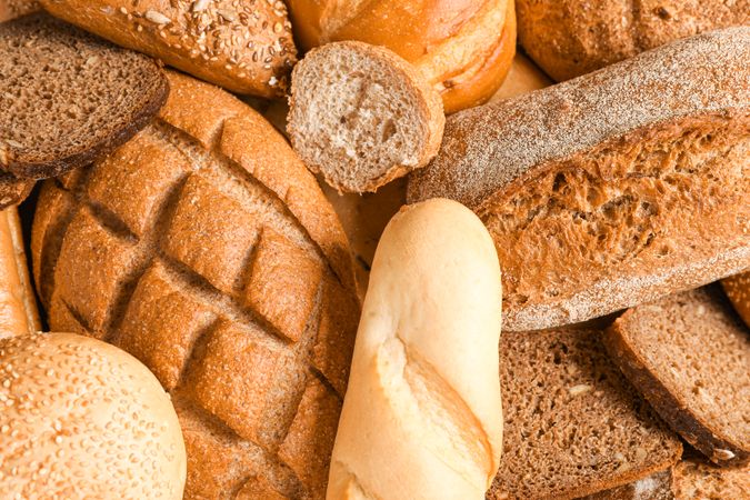 Different bakery products as background, closeup