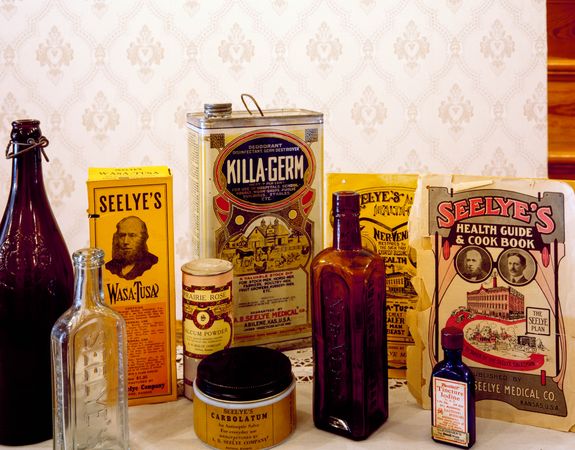 Early 19th century medicines at the mansion of the purveyor, Alfred Seelye, in Abilene, Kansas