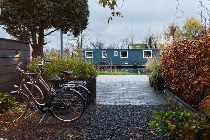 Bicycles parked near house in suburb
