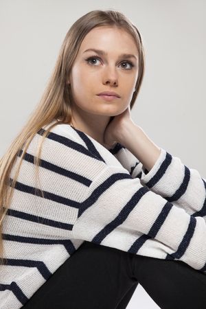 young woman in striped clothing