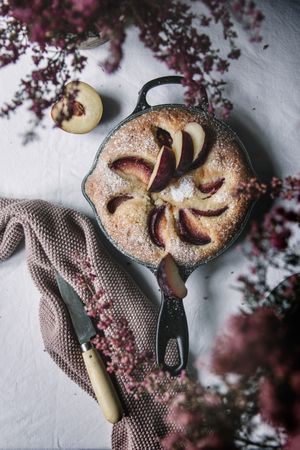 Plum cake in the pan