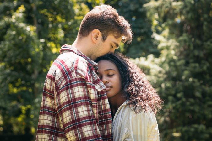 First love: young lovers in the park
