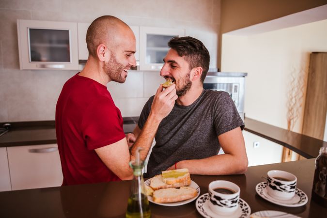 Gay couple gets breakfast