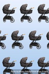Motif of dark baby carriages on blue background 4M1Qz4