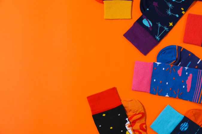 Concept of clothes for legs - socks, space for text