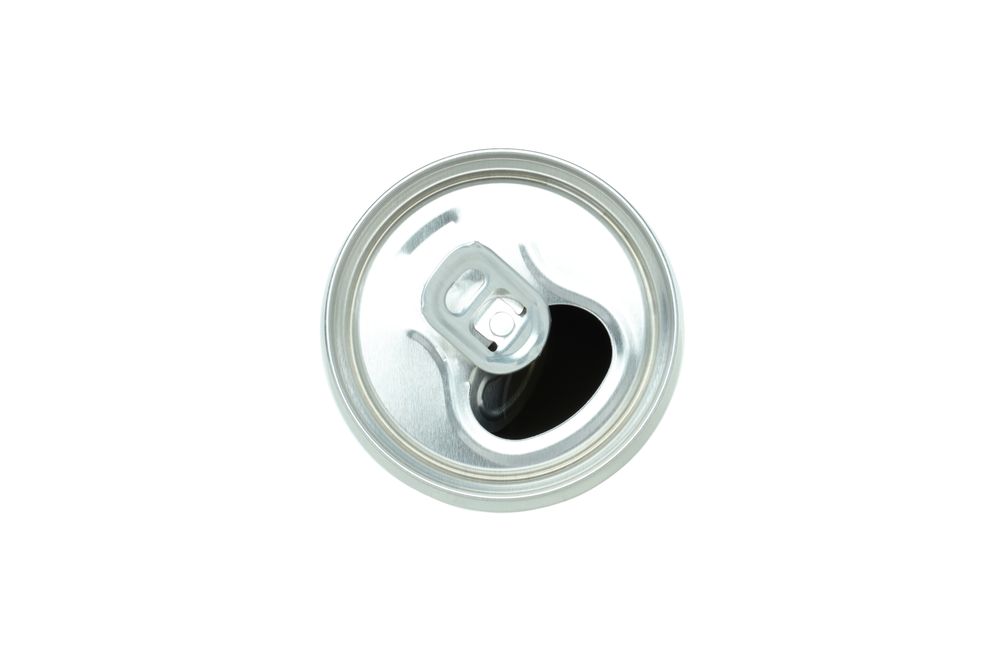 Blank can, close up and top view, isolated on blank background