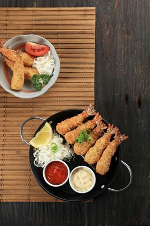 Top View Tempura Shrimp or Prawn or Ebi Furai  Japanese Traditional Cuisine