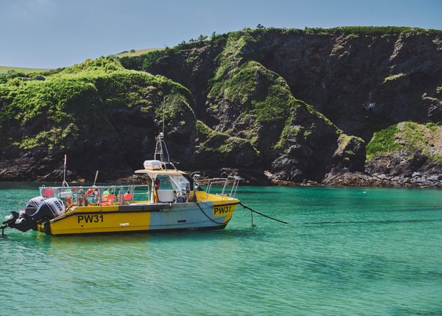 Commercial fishing boat parked near the shore