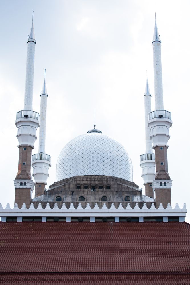 Low angle view of Biq Mosque Central Java or Masjid Agung Jawa Tengah Indonesia.