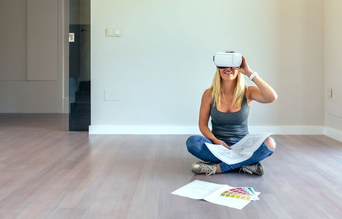 Woman watching with virtual reality glasses