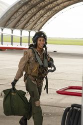 Kingsville, TX, USA - Jan 7,  2020: Madeline Swegle exits aircraft