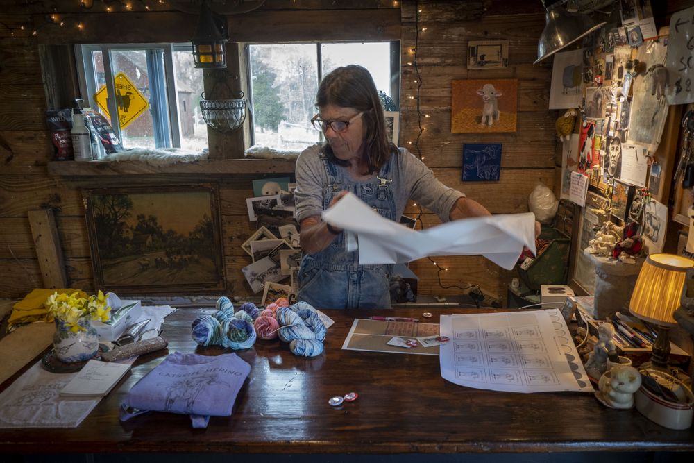 Entrepreneur farmer prepares her merchandise in her office
