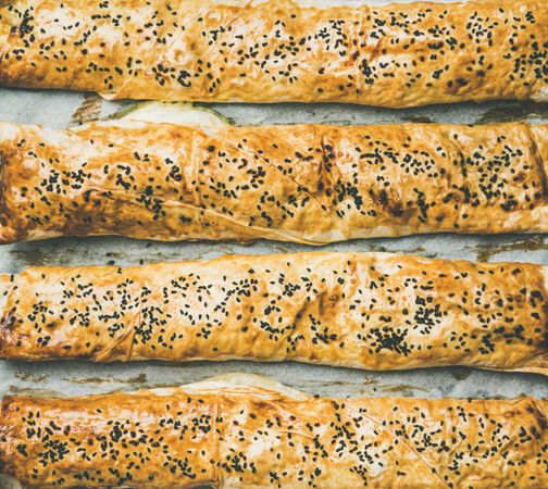 Rows of Turkish pastry, borek