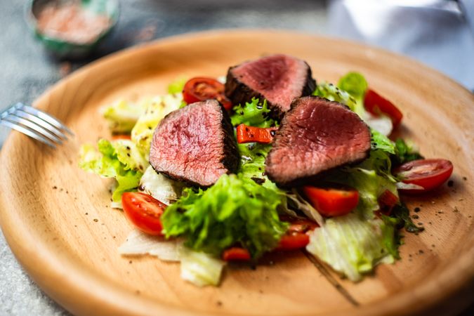Tasty steak salad with fresh lettuce