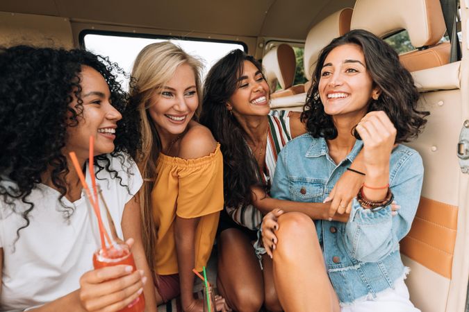 Beautiful women on road trip