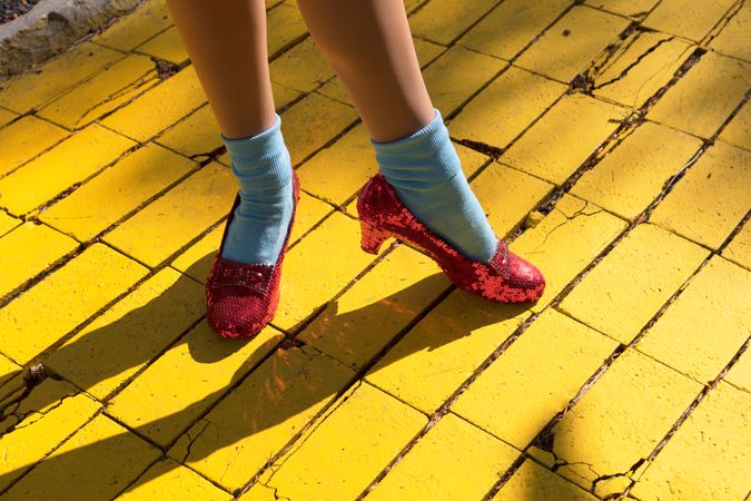 Dorothy’s red shoes on the Yellow Brick Road in Oz located in Boone, North Carolina