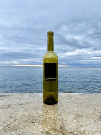 Bottle of wine on marine wall