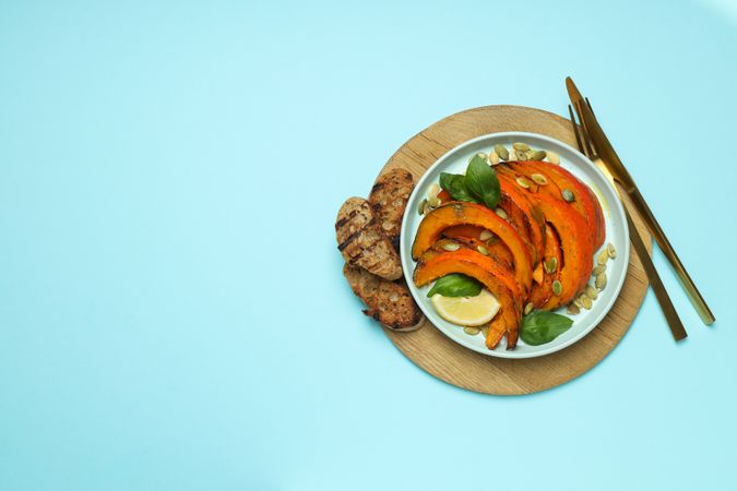 Concept of tasty homemade dish - baked pumpkin