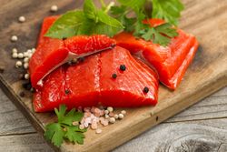 Fresh bright red copper river Salmon fillets